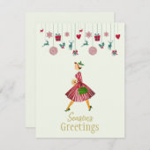 メリークリスマス1950年ヴィンテージ女性 シーズンカード (正面/裏面)