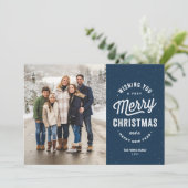 メリークリスマス2つの写真海軍の外の家族 シーズンカード (スタンド正面)