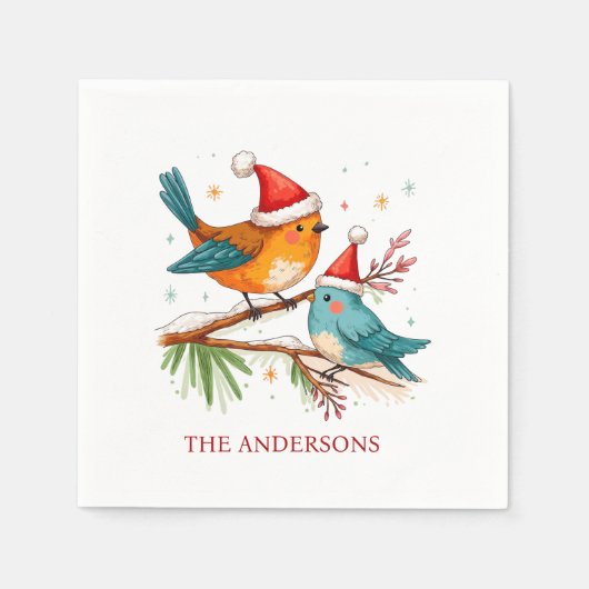 メリークリスマス2つの愛する鳥クリスマスパーティー スタンダードカクテルナプキン (正面)