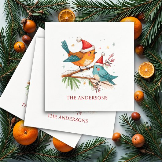 メリークリスマス2つの愛する鳥クリスマスパーティー スタンダードカクテルナプキン