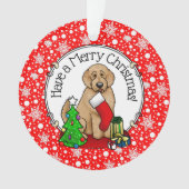 メリークリスマス2ゴールデンドードル（ゴールデンレッド）かわいい オーナメント (正面)