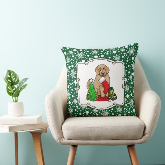 メリークリスマス2ゴールデンドードル(ゴールデンレッド)かわいい クッション (椅子)