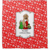 メリークリスマス2ゴールデンドードル（ゴールデンレッド）かわいい シャワーカーテン (正面)