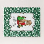 メリークリスマス2ゴールデンドードル（ゴールデンレッド）かわいい ジグソーパズル (横)