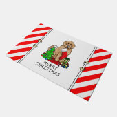 メリークリスマス2ゴールデンドードル（ゴールデンレッド）かわいい ドアマット (アングル)