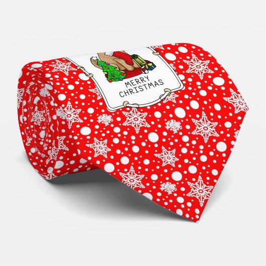 メリークリスマス2ゴールデンドードル(ゴールデンレッド)かわいい ネクタイ (ロール)