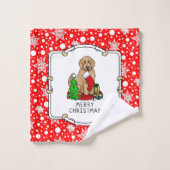 メリークリスマス2ゴールデンドードル(ゴールデンレッド)かわいい バスタオルセット (ウォッシュタオル)