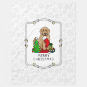 メリークリスマス2ゴールデンドードル(ゴールデンレッド)かわいい フリースブランケット (正面)