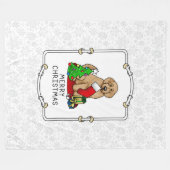 メリークリスマス2ゴールデンドードル(ゴールデンレッド)かわいい フリースブランケット (正面(横))