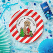 メリークリスマス2ゴールデンドードル（ゴールデンレッド）かわいい ペーパープレート (パーティー)