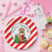 メリークリスマス2ゴールデンドードル（ゴールデンレッド）かわいい ペーパープレート (パーティー)