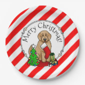 メリークリスマス2ゴールデンドードル（ゴールデンレッド）かわいい ペーパープレート (正面)