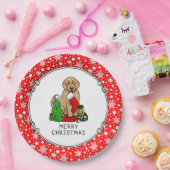 メリークリスマス2ゴールデンドードル（ゴールデンレッド）かわいい ペーパープレート (パーティー)
