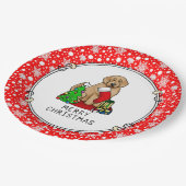 メリークリスマス2ゴールデンドードル（ゴールデンレッド）かわいい ペーパープレート (アングル)