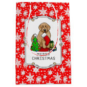 メリークリスマス2ゴールデンドードル（ゴールデンレッド）かわいい ミディアムペーパーバッグ (正面)