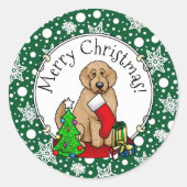 メリークリスマス2ゴールデンドードル（ゴールデンレッド）かわいい ラウンドシール (正面)