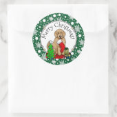 メリークリスマス2ゴールデンドードル（ゴールデンレッド）かわいい ラウンドシール (バッグ)