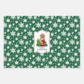 メリークリスマス2ゴールデンドードル(ゴールデンレッド)かわいい ラッピングペーパーシート (正面)