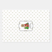 メリークリスマス2ゴールデンドードル(ゴールデンレッド)かわいい ラッピングペーパーシート (正面3)