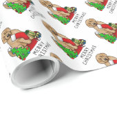 メリークリスマス2ゴールデンドードル（ゴールデンレッド）かわいい ラッピングペーパー (ロールコーナー)