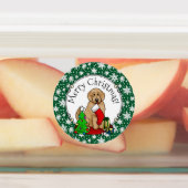 メリークリスマス2ゴールデンドードル（ゴールデンレッド）かわいい ラベル (貼付)