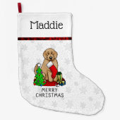 メリークリスマス2ゴールデンドードル(ゴールデンレッド)かわいい ラージクリスマスストッキング (正面)