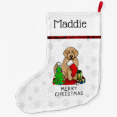 メリークリスマス2ゴールデンドードル(ゴールデンレッド)かわいい ラージクリスマスストッキング (裏面)