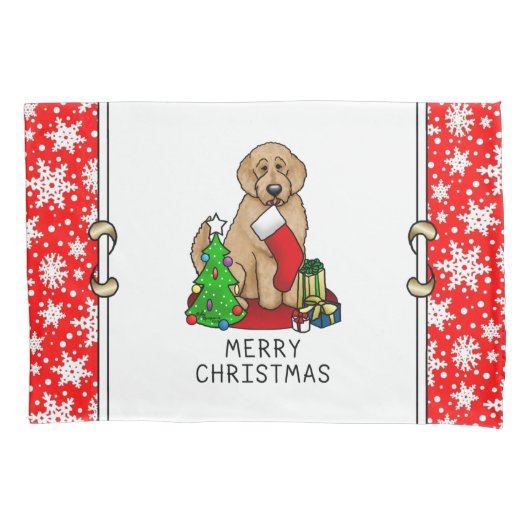 メリークリスマス2ゴールデンドードル(ゴールデンレッド)かわいい 枕カバー (正面左)