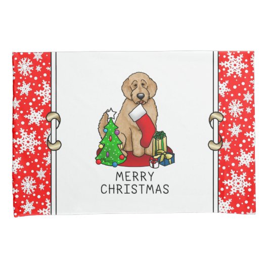 メリークリスマス2ゴールデンドードル(ゴールデンレッド)かわいい 枕カバー (正面右)