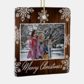 メリークリスマス2フォトウ素朴ィードスノーフレーク セラミックオーナメント (右)