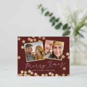 メリークリスマス2フォトホリデーポストカードレッド金ゴールド シーズンポストカード (スタンド正面)