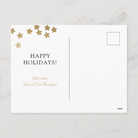 メリークリスマス2フォトホリデーポストカードレッド金ゴールド シーズンポストカード (裏面)