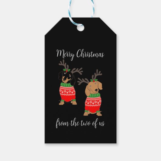 メリークリスマス2人がダックスフントを飾った ギフトタグ (正面)