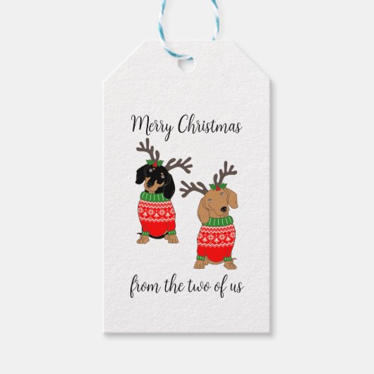 メリークリスマス2人がダックスフントを飾った ギフトタグ (正面)