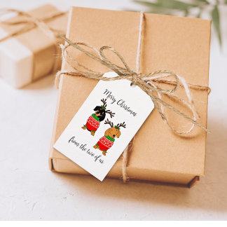 メリークリスマス2人がダックスフントを飾った ギフトタグ