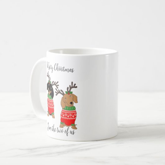 メリークリスマス2人がダックスフントを飾った コーヒーマグカップ (正面左)