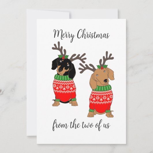 メリークリスマス2人がダックスフントを飾った シーズンカード (正面)