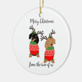 メリークリスマス2人がダックスフントを飾った セラミックオーナメント (左)
