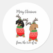 メリークリスマス2人がダックスフントを飾った ラウンドシール (正面)