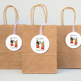 メリークリスマス2人がダックスフントを飾った ラウンドシール