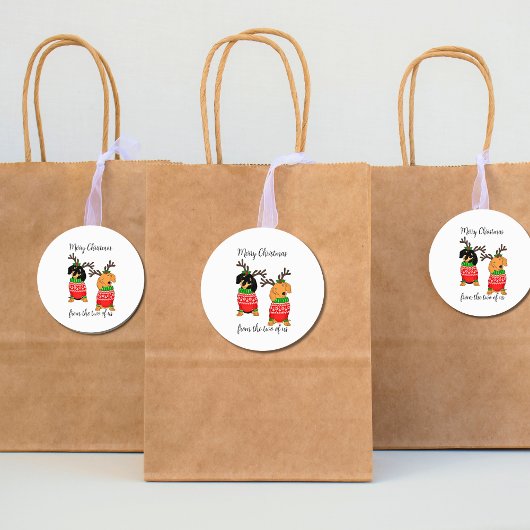 メリークリスマス2人がダックスフントを飾った ラウンドシール