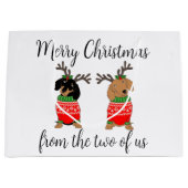 メリークリスマス2人がダックスフントを飾った ラージペーパーバッグ (正面)