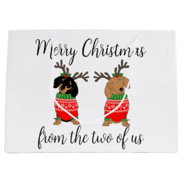 メリークリスマス2人がダックスフントを飾った ラージペーパーバッグ