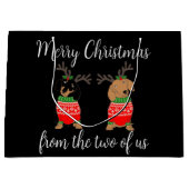 メリークリスマス2人がダックスフントを飾った ラージペーパーバッグ (正面)