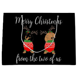 メリークリスマス2人がダックスフントを飾った ラージペーパーバッグ