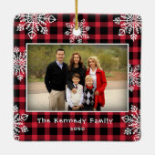 メリークリスマス2写真スノーフレーク赤い格子模様 セラミックオーナメント (裏面)