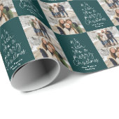メリークリスマス2枚の写真パーソナライズされた濃い緑 ラッピングペーパー (ロールコーナー)