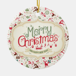 メリークリスマス2017の円形のオーナメント セラミックオーナメント