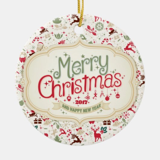 メリークリスマス2017の円形のオーナメント セラミックオーナメント (正面)