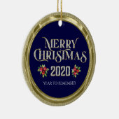 メリークリスマス2020きらめくグリッタータイポグラフィ セラミックオーナメント (右)